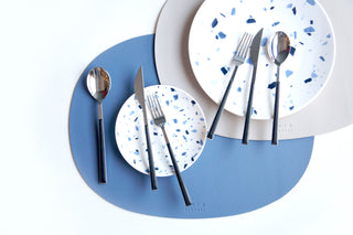 Deco Oval Placemats Gray & Light Blue Lifestyle Photo