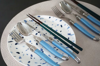 Sandal Chopsticks Deep Green & Terrazzo Azzurro Salad Plate & Dovi Placemat Light Gray Lifestyle Photo